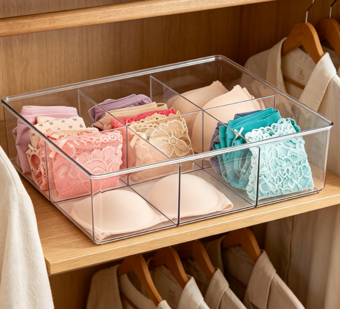 6-Compartment Plastic Scarf & Socks Organizer
