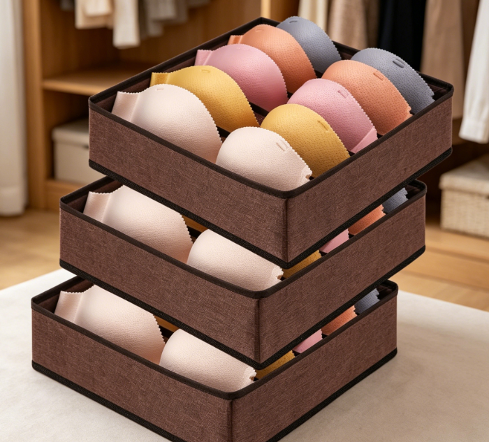 3-Piece Coffee-Colored Bra & Sock Organizer Set