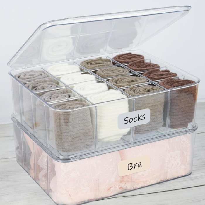 Acrylic Socks & Underwear Storage Box with Labels