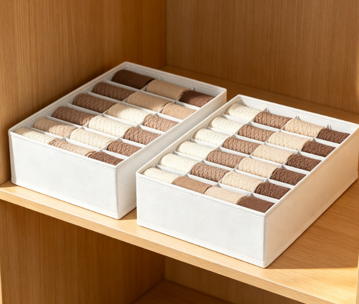 White Fabric Underwear & Sock Divider Box