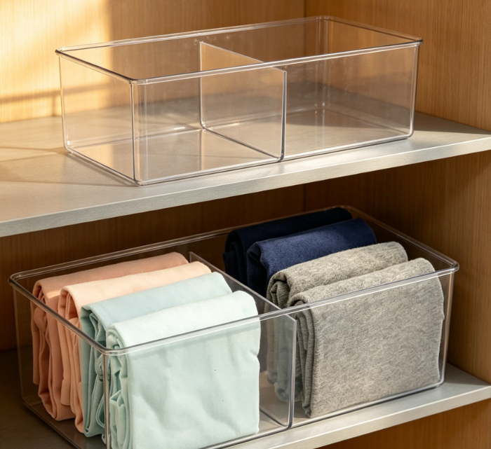 2-Compartment Plastic Underwear & Socks Storage Box